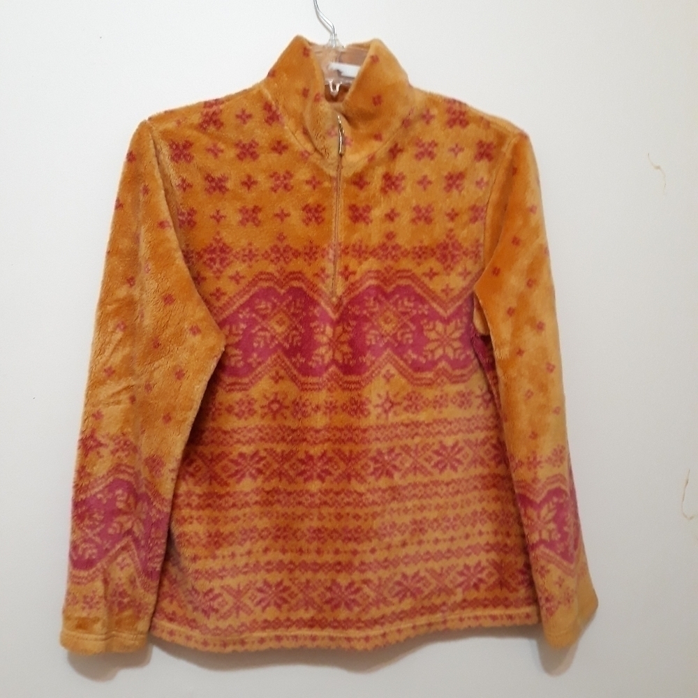 Vintage Talbots Sherpa Fleece Sweater Holiday 3/4 Zipper Orange Size Small
